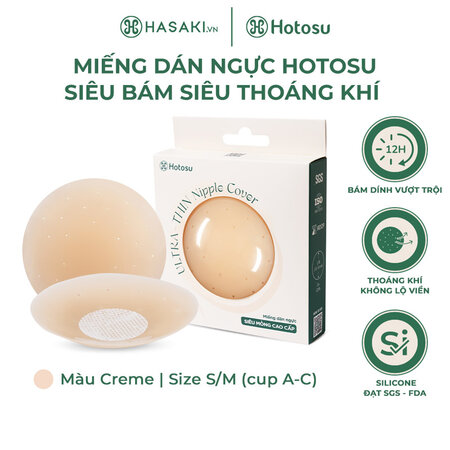 Miếng Dán Ngực Hotosu Siêu Bám Thoáng Khí Silicone Chuẩn Thực Phẩm Size S/M Màu Kem